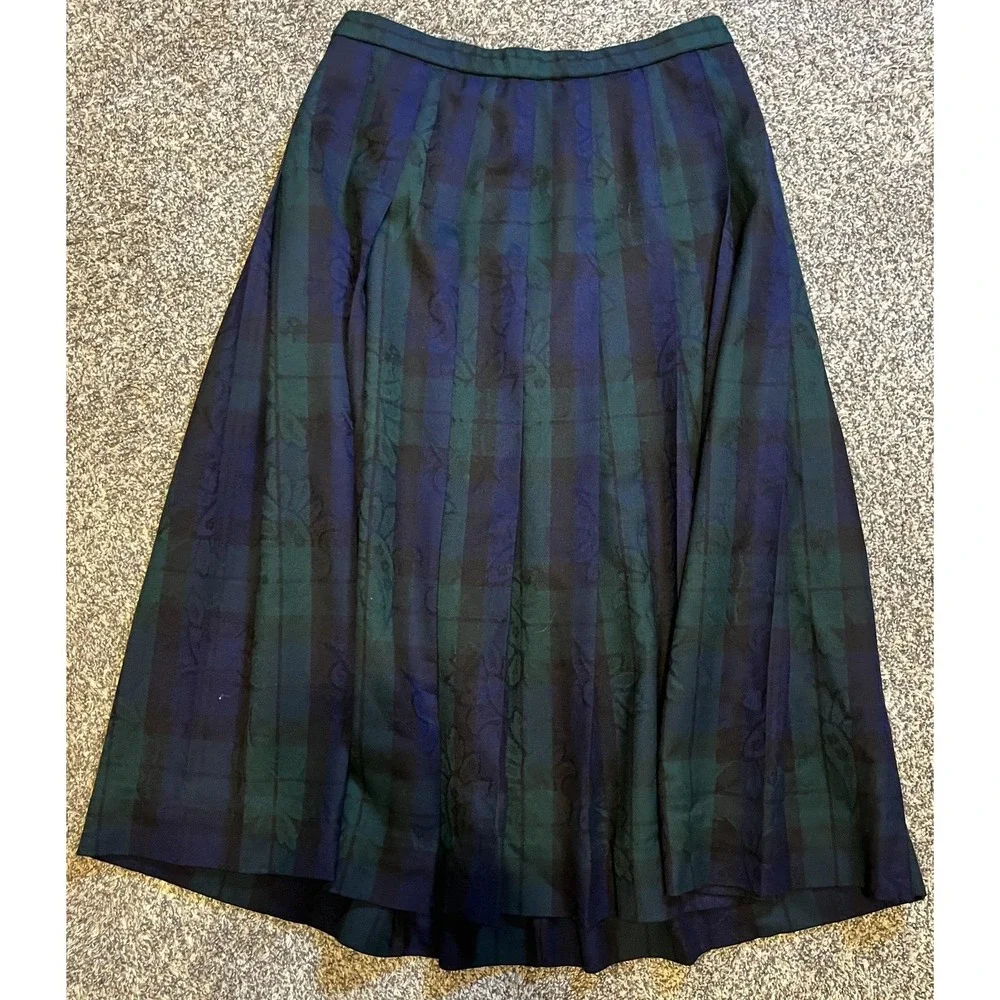 Vintage Pendleton Skirt Womens Petite 12 Green Striped Wool Pleated‎ Midi USA - Picture 2 of 12